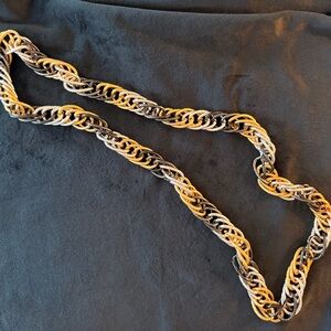 Two-Tone Gold & Black Twisted Link Necklace - Women's Jewelry